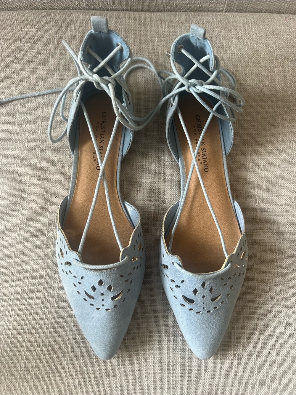 Christian Siriano Blue ballet flats, women’s 9, lace up office casual dressy